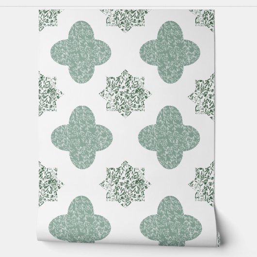 Green Floral Arabesque Wallpaper Behang (Afrollen)
