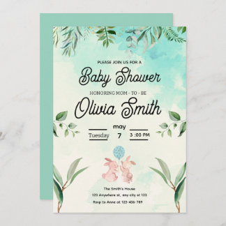 Green Floral Baby Shower, Spring Baby Shower  Kaart