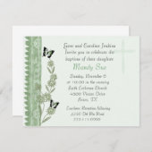 Green Floral Baptism Invitation Kaart (Voorkant / Achterkant)