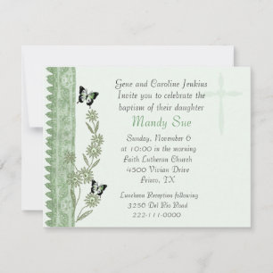 Green Floral Baptism Invitation Kaart