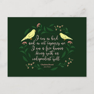 Green Floral Bird Charlotte Bronte Jane Eyre Quote Briefkaart