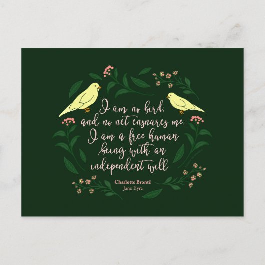 Green Floral Bird Charlotte Bronte Jane Eyre Quote Briefkaart (Voorkant)