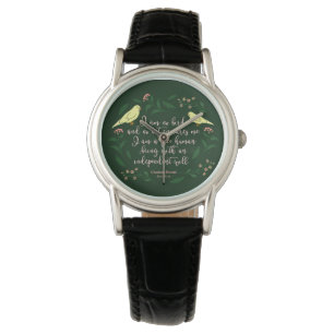 Green Floral Bird Charlotte Bronte Jane Eyre Quote Horloge