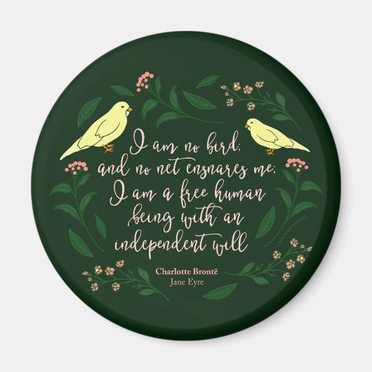 Green Floral Bird Charlotte Bronte Jane Eyre Quote Magneet (Voorkant)