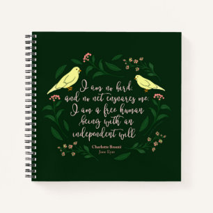 Green Floral Bird Charlotte Bronte Jane Eyre Quote Notitieboek