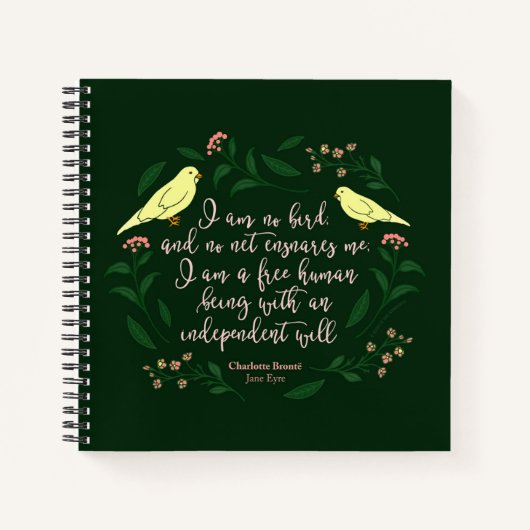 Green Floral Bird Charlotte Bronte Jane Eyre Quote Notitieboek (Voorkant)