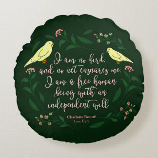 Green Floral Bird Charlotte Bronte Jane Eyre Quote Rond Kussen