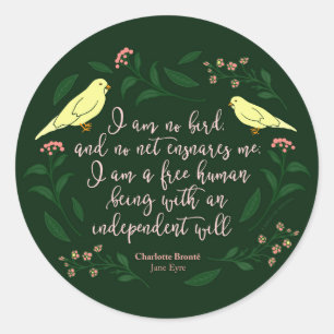 Green Floral Bird Charlotte Bronte Jane Eyre Quote Ronde Sticker