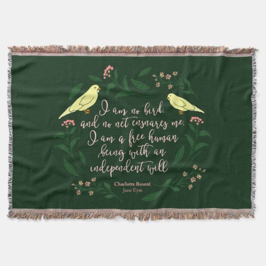 Green Floral Bird Quote Jane Eyre Charlotte Bronte Deken (Voorkant)