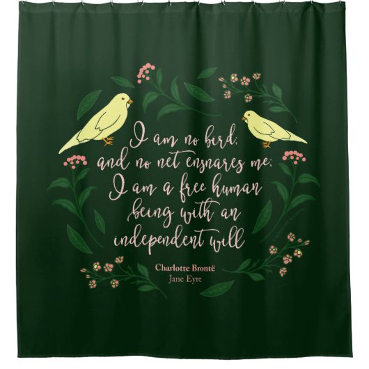 Green Floral Bird Quote Jane Eyre Charlotte Bronte Douchegordijn (Voorkant)