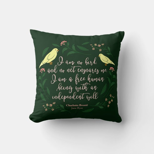 Green Floral Bird Quote Jane Eyre Charlotte Bronte Kussen (Voorkant)