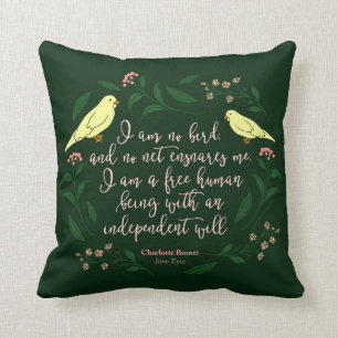 Green Floral Bird Quote Jane Eyre Charlotte Bronte Kussen