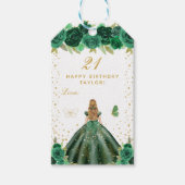 Green Floral Blonde Hair Girl Happy Birthday Cadeaulabel (Voorkant)