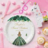 Green Floral Blonde Hair Princess Sweet Sixteen Papieren Bordje (Feest)