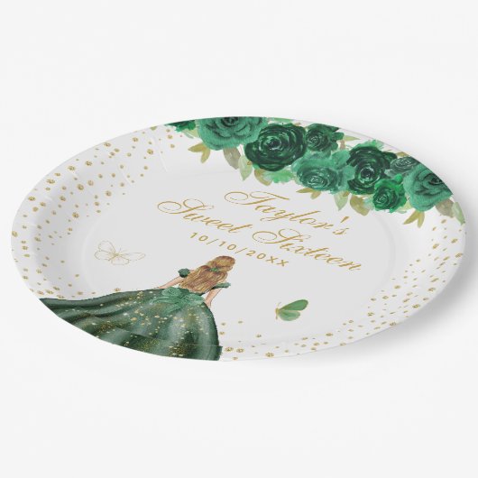 Green Floral Blonde Hair Princess Sweet Sixteen Papieren Bordje (Gekanteld)