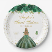Green Floral Blonde Hair Princess Sweet Sixteen Papieren Bordje (Voorkant)