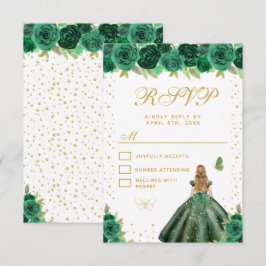 Green Floral Blonde Hair Princess Sweet Sixteen RSVP Kaartje