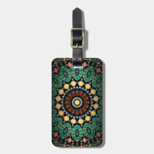Green Floral Boho  Mandala Bagagelabel (Voorkant verticaal)