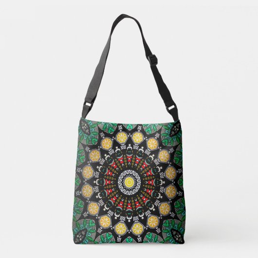 Green Floral Boho Mandala Crossbody Tas (Achterkant)