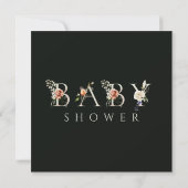 Green Floral Botanical Letter Boy Baby shower Kaart (Achterkant)