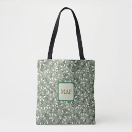 Green Floral Botanical Vines Monogram Tote Bag