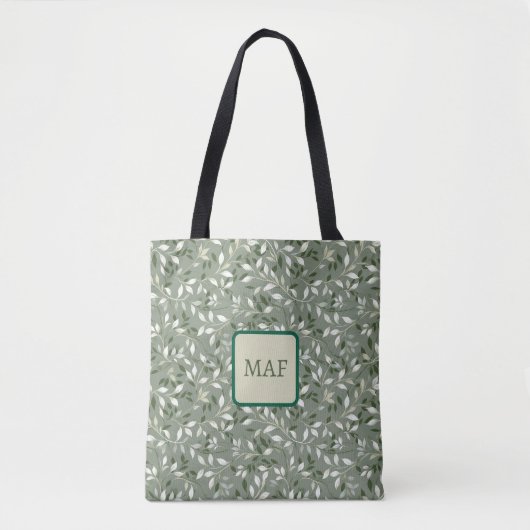 Green Floral Botanical Vines Monogram Tote Bag (Voorkant)