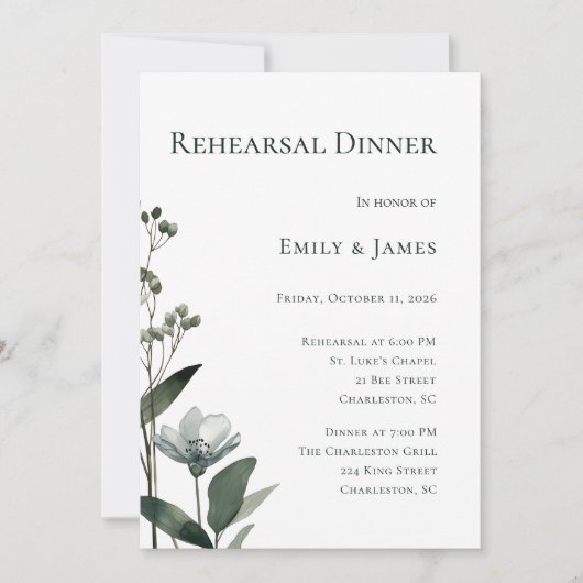 Green Floral Botanical Wedding Kaart (Voorkant)
