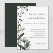 Green Floral Botanical Wedding Kaart (Voorkant / Achterkant)