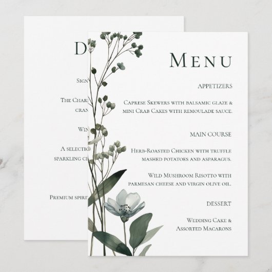 Green Floral Botanical Wedding Menu (Voorkant / Achterkant)