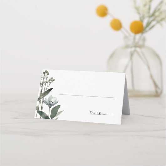 Green Floral Botanical Wedding Plaatskaartje (Voorkant)
