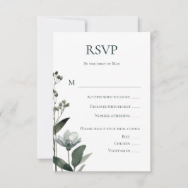 Green Floral Botanical Wedding RSVP Kaartje