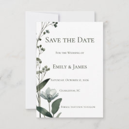 Green Floral Botanical Wedding Save The Date