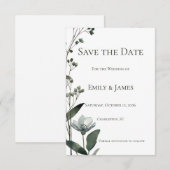 Green Floral Botanical Wedding Save The Date (Voorkant / Achterkant)