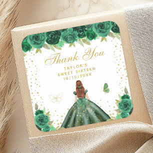 Green Floral Brown Hair Princess Sweet Sixteen Vierkante Sticker
