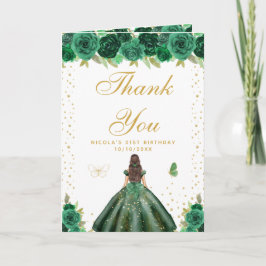 Green Floral Brunette Hair Girl Birthday Bedankkaart