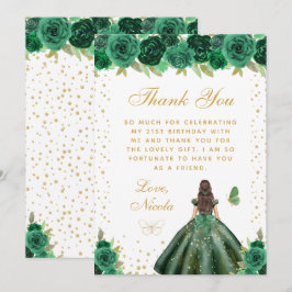 Green Floral Brunette Hair Princess Birthday Party Bedankkaart