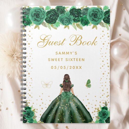 Green Floral Brunette Hair Princess Sweet Sixteen Notitieboek