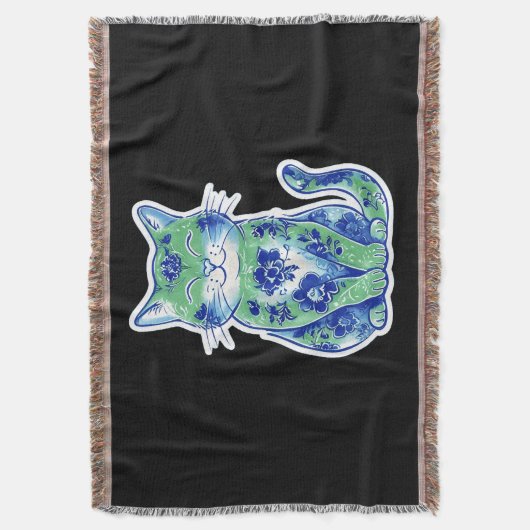 Green Floral Cat  Deken (Voorkant Verticaal)