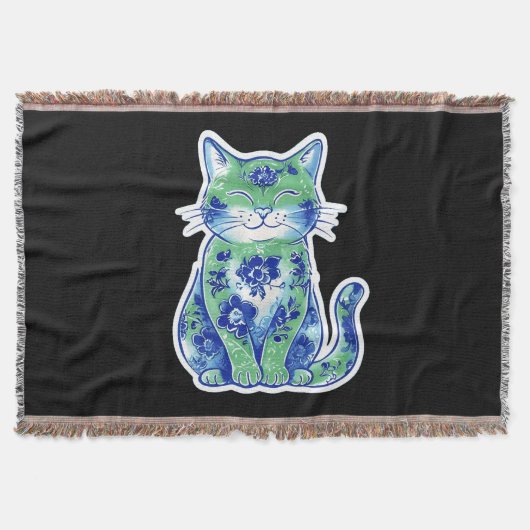 Green Floral Cat  Deken (Voorkant)