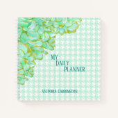 Green Floral Daily Planner Houndstooth Name Modern Notitieboek (Voorkant)