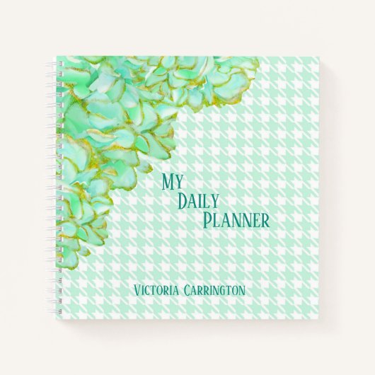Green Floral Daily Planner Houndstooth Name Modern Notitieboek (Voorkant)