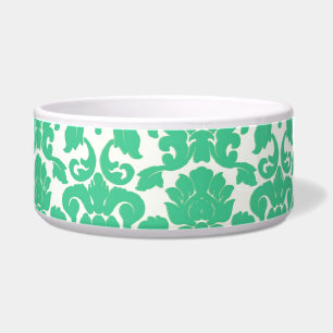 Green Floral Damask Dog Bowl Voerbakje