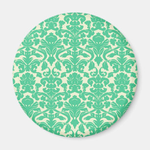 Green Floral Damask Magnet