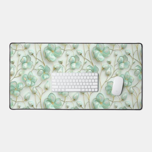 Green Floral Desk Mat (Keyboard & Muis)