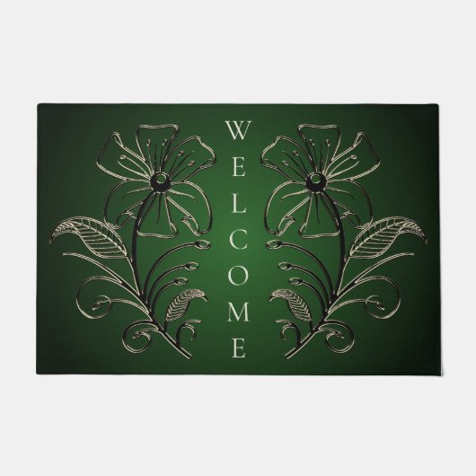 Green Floral Doormat Deurmat (Voorkant)