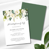 Green Floral Elegant Celebration of Life Funeral Kaart