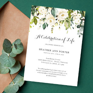 Green Floral Elegant Celebration of Life Funeral Kaart