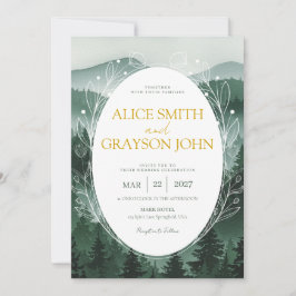 Green Floral Forest Classic Watercolor Wedding  Kaart