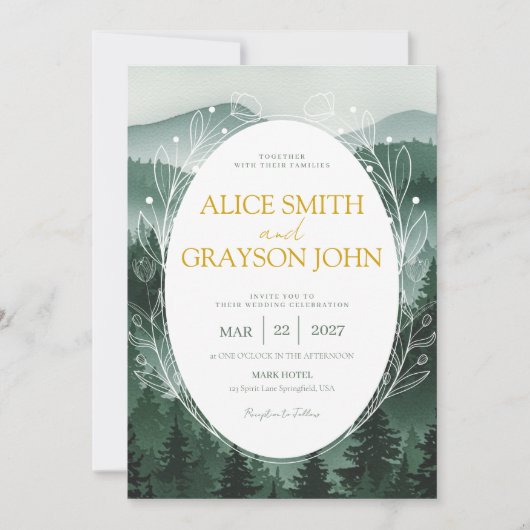 Green Floral Forest Classic Watercolor Wedding Kaart (Voorkant)