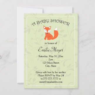 Green Floral Fox Woodland Baby shower Kaart